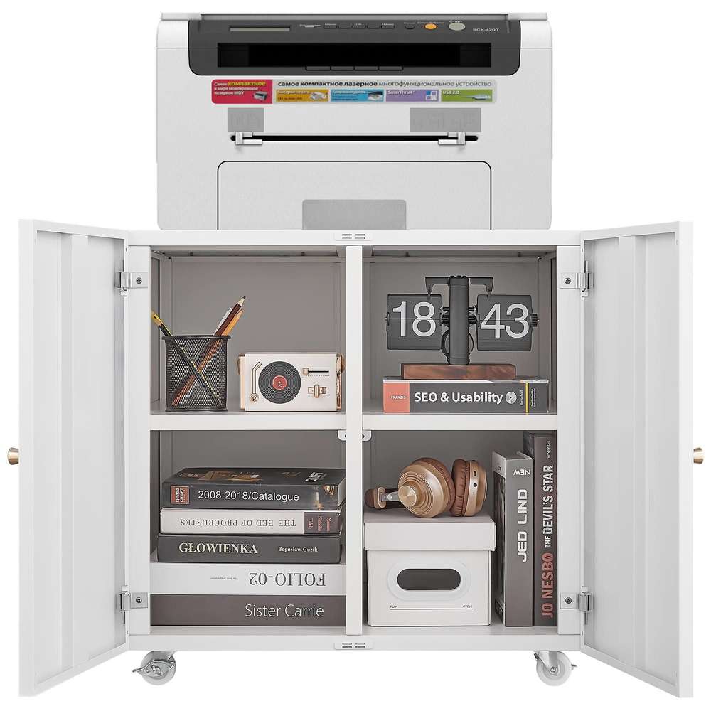 Mobile Printer Stand with Wheels & File Cabinet - Open Shelf Storage