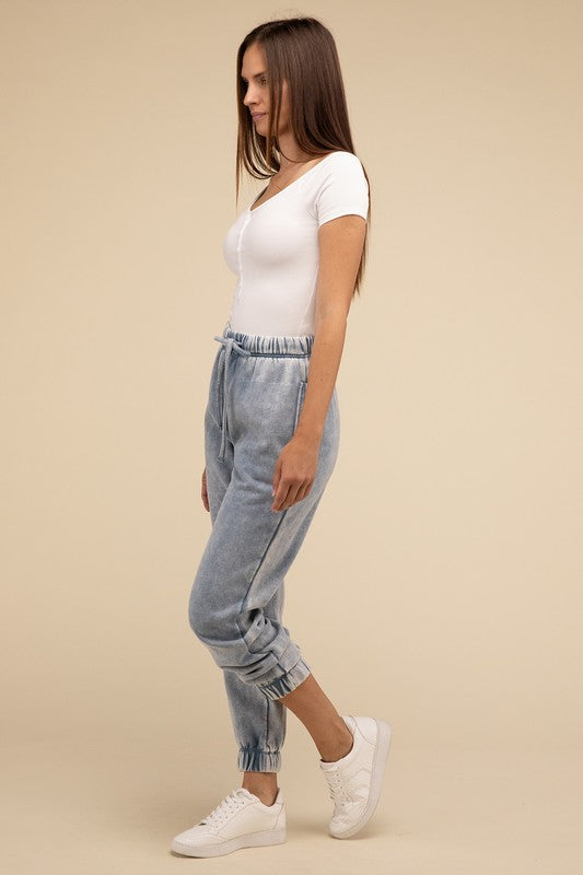 Acid Wash Fleece Sweatpants with Pockets - Comfy & Stylish - Minihomy