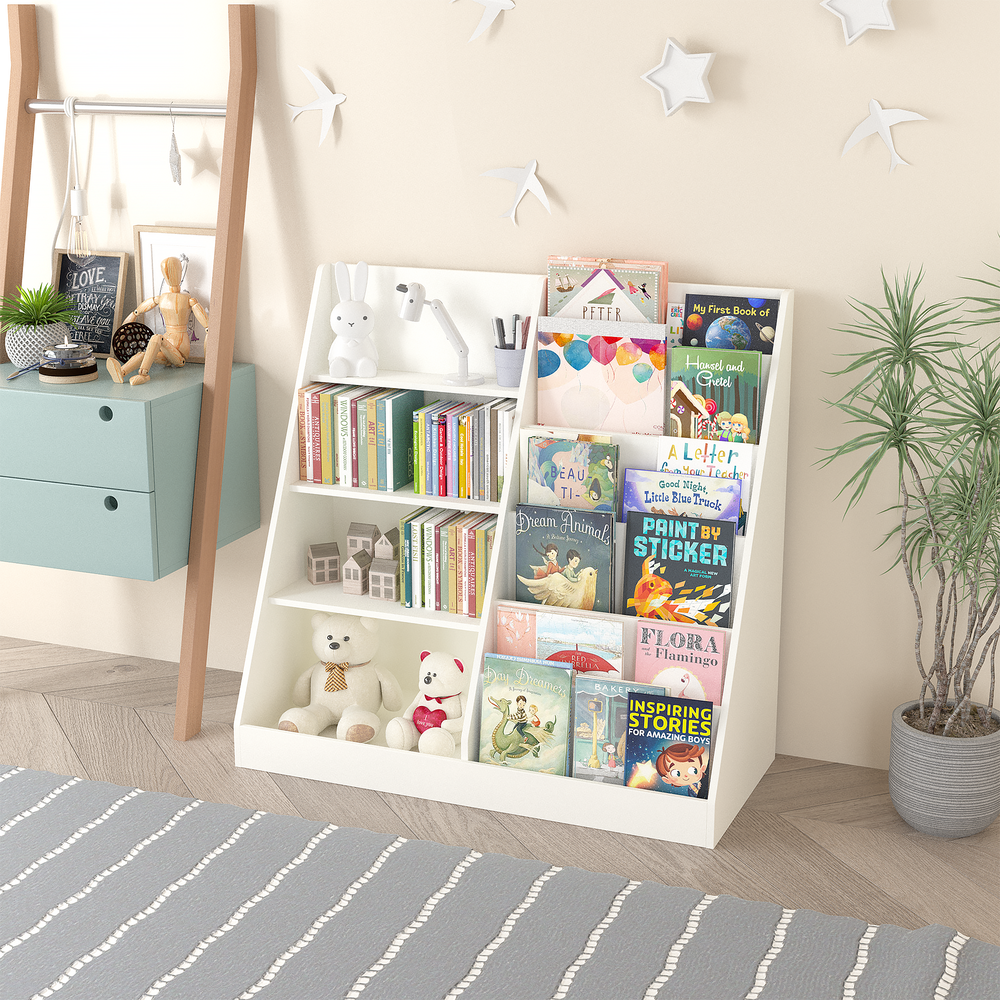 Kids Wooden Bookcase & Toy Organizer - 4 Tier Storage Shelf