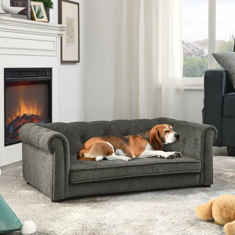 Elevated Dog Bed, Rectangle Sofa for Large Dogs - Dark Grey