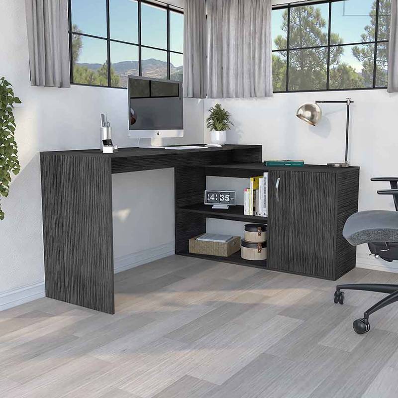 L-Shaped Desk with Storage - Smokey Oak - Axis Modern Computer Desk