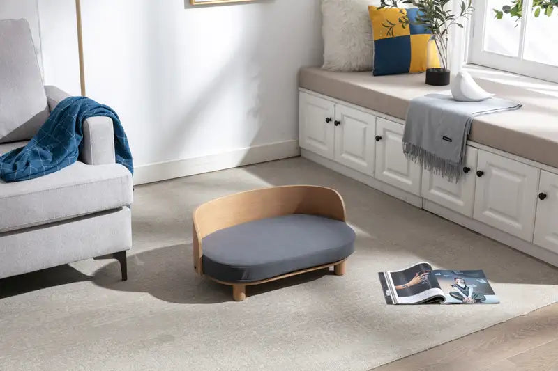 Elevated Dog Bed, Scandinavian Style Pet Sofa - Walnut Wood & Velvet