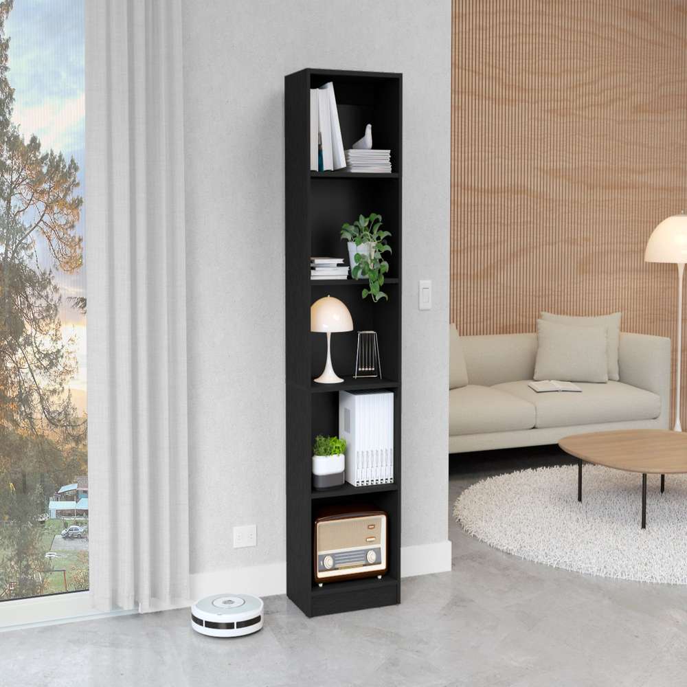Vinton XS Black Bookcase: Compact Bookshelf with Multiple Shelves