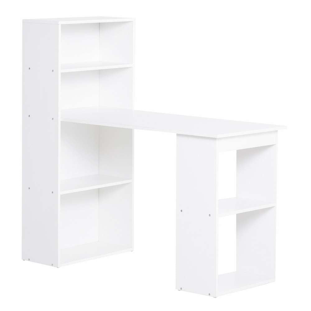 White Home Office Desk with 6-Tier Shelves & Bookshelf - 47"