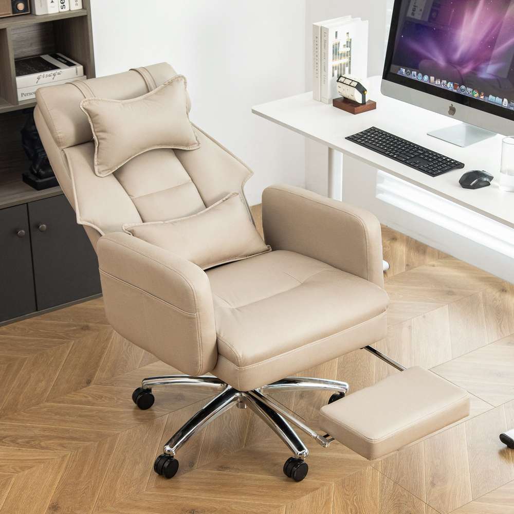 Ergonomic Office Chair with Lumbar Support & Headrest - Beige