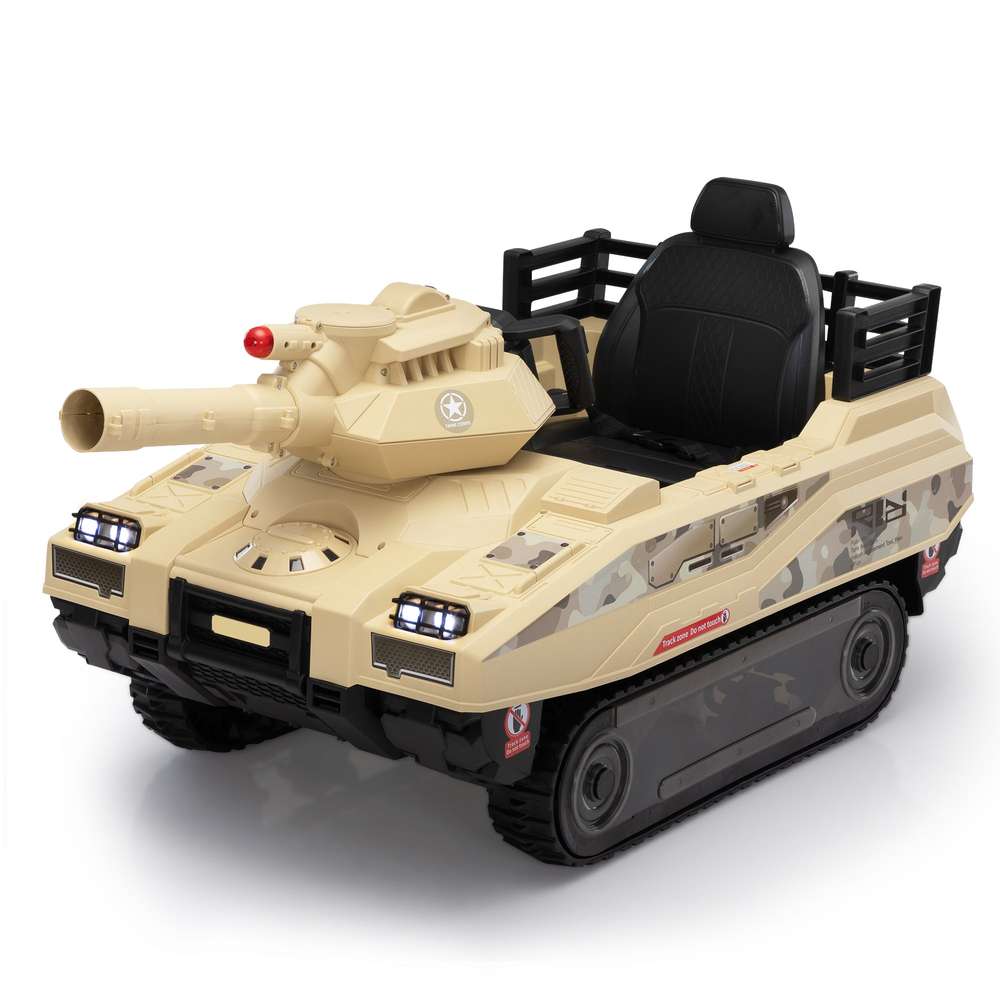 Kids Ride On Tank Toy - 24V Remote Control Military Truck with Lights & Sounds