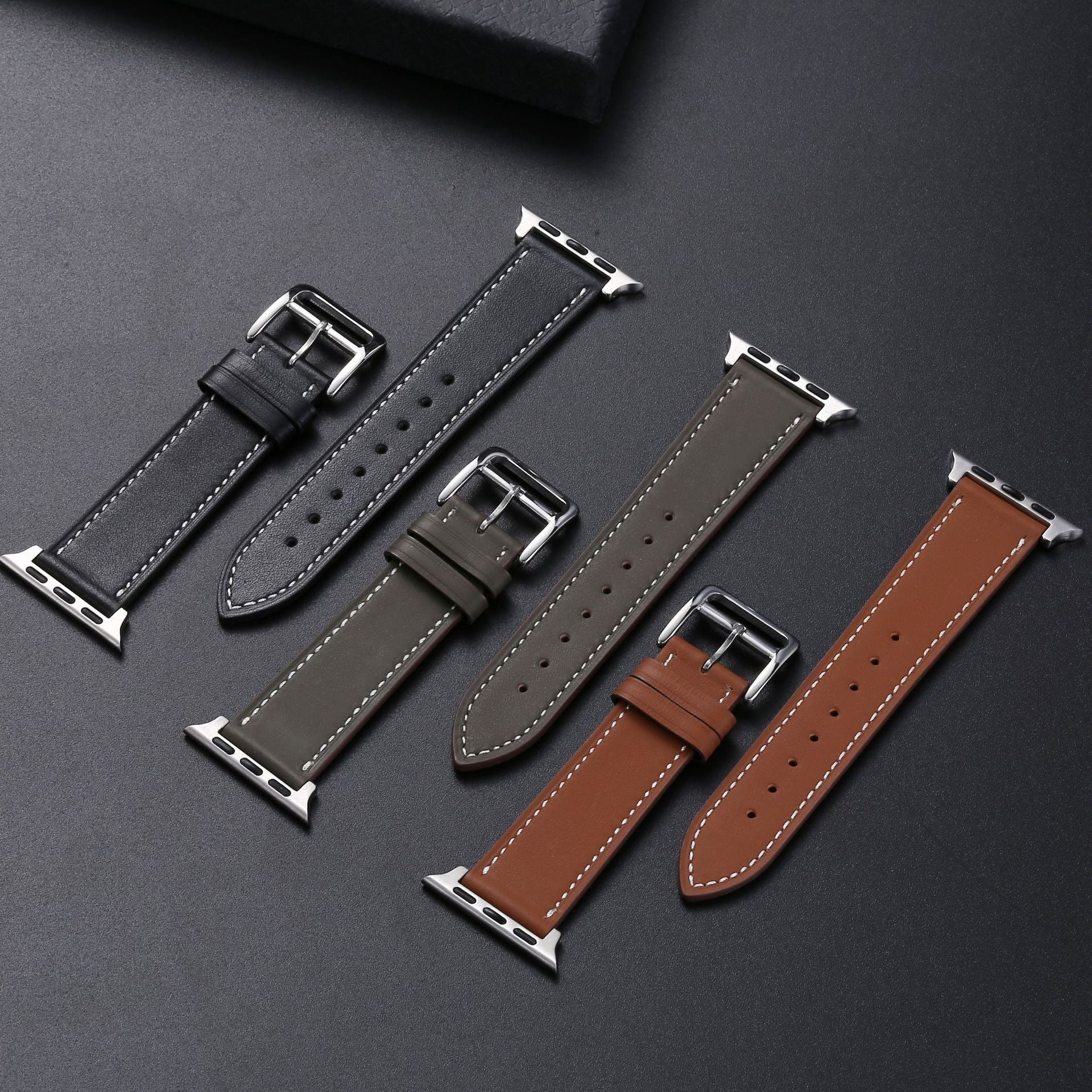 Cowhide Leather Watch Band - Casual Needle Pattern