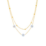 Stainless Steel Flower Daisy Necklace & Earrings Set - Double Layering Jewelry