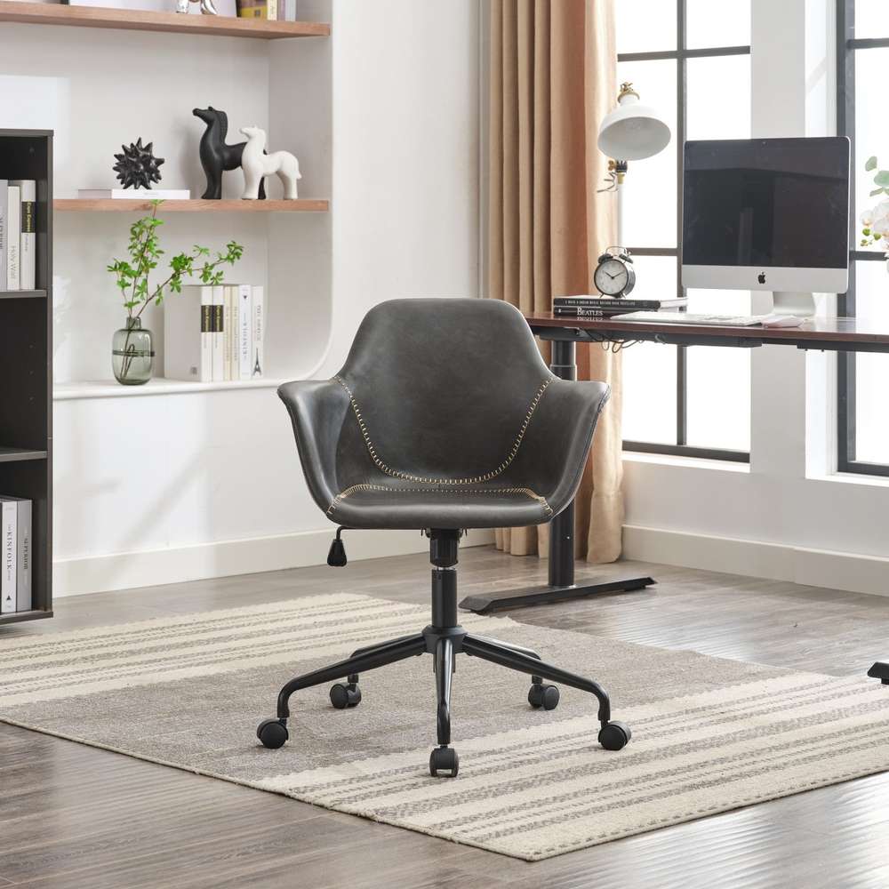 Ergonomic Office Chair - Mid-Century Modern Swivel Desk Chair with Adjustable Height (Black)