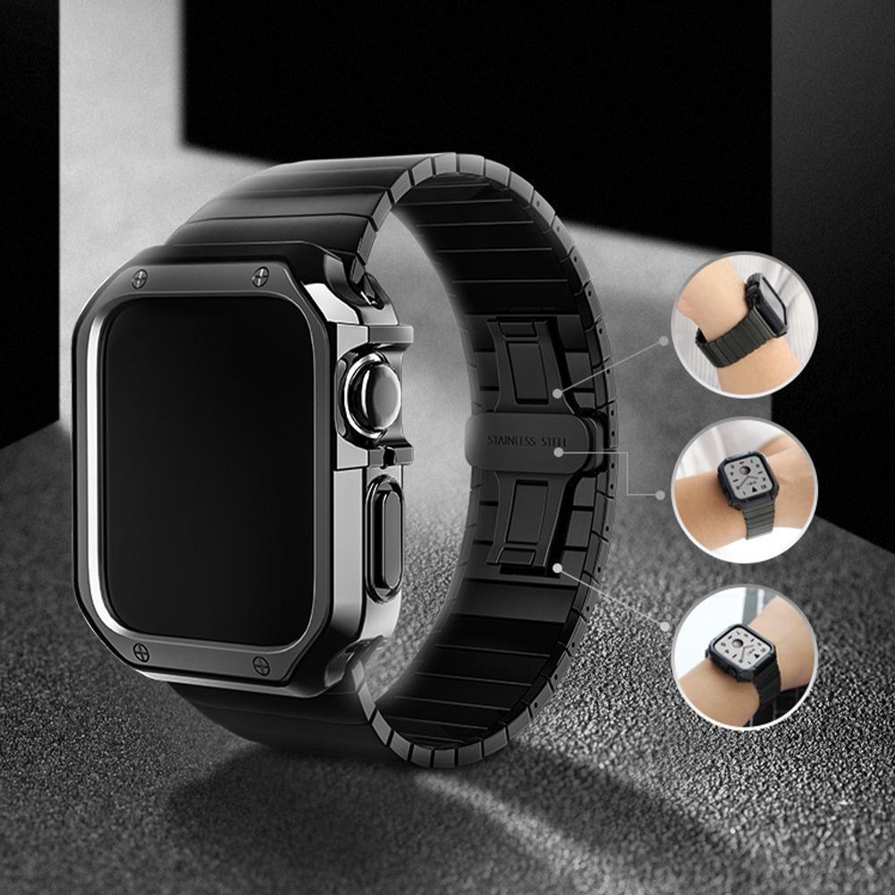Metal Butterfly Buckle Watch Strap with Bead Detail