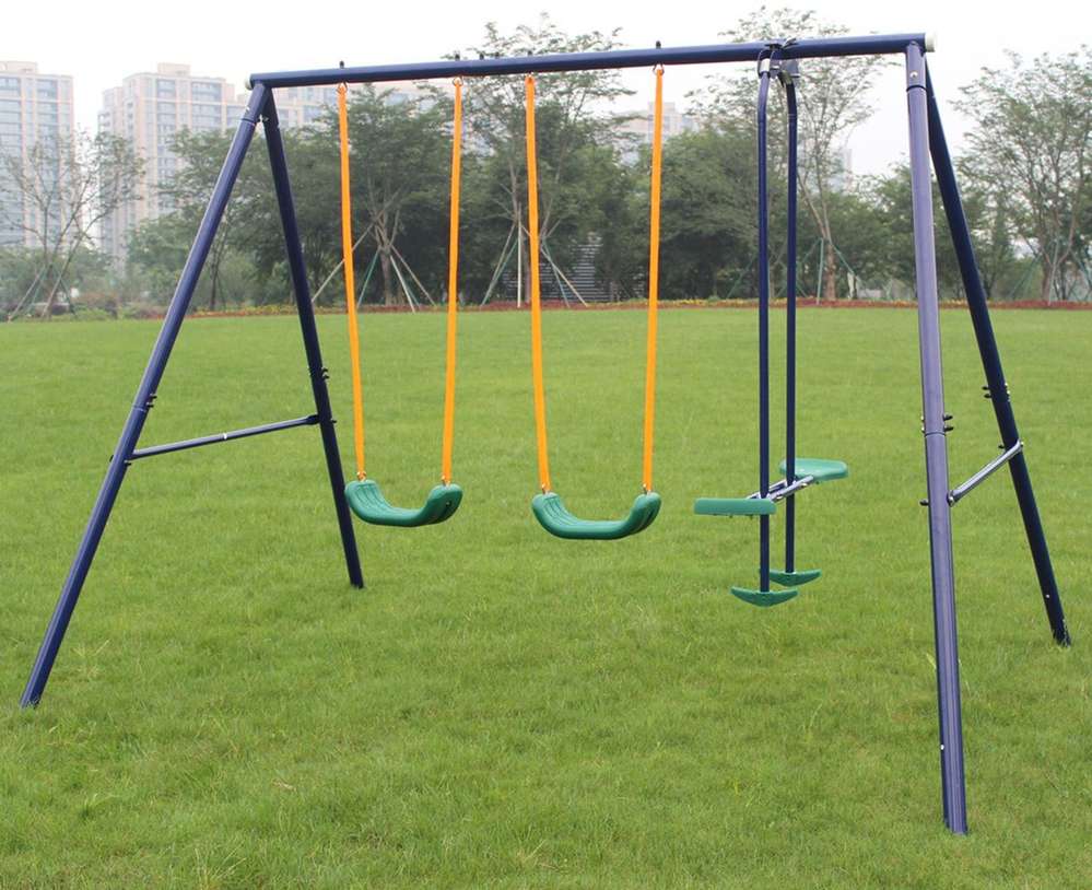 Kids Metal Swing Set with Glider - Outdoor Playset for Toddlers & Children