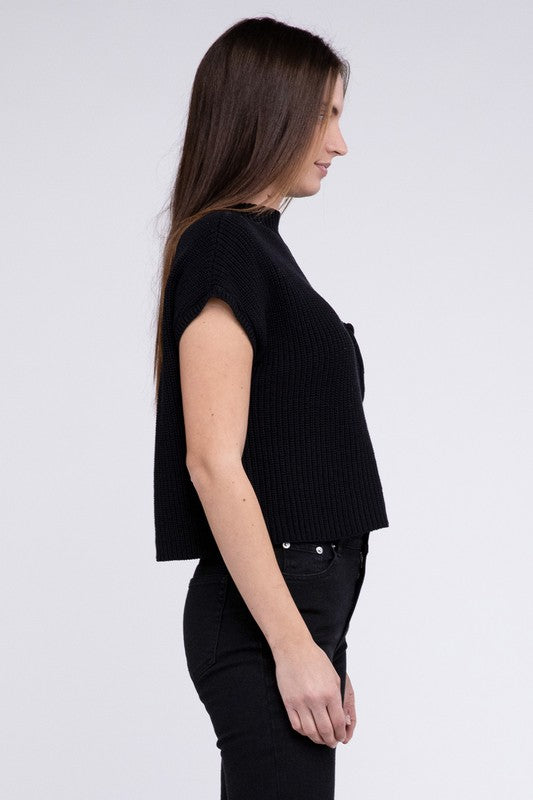 Mock Neck Short Sleeve Cropped Sweater for Women - Stylish Knit Top - Minihomy