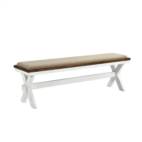 White & Oak Dining Bench - Modern Upholstered Seat, Traditional Style