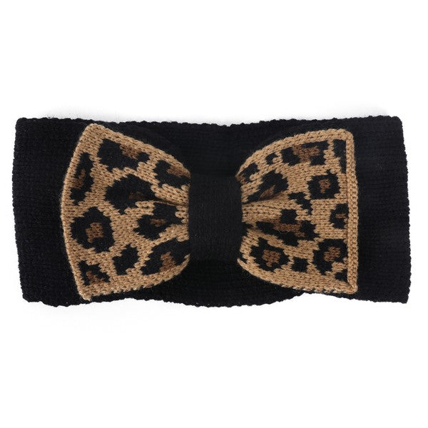 Knit Leopard Bow Headband - Minihomy