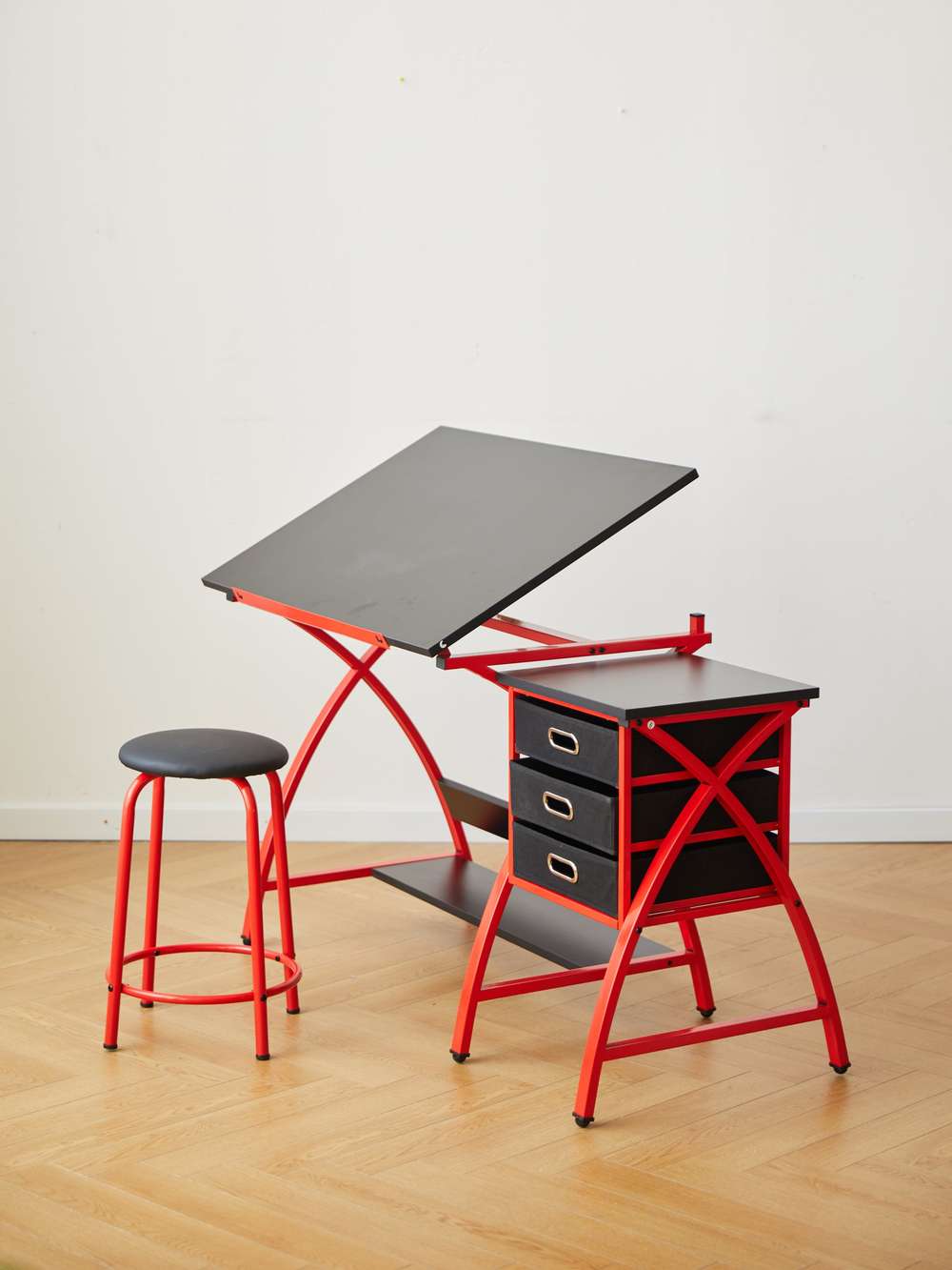 Red Drafting Table with Stool - Adjustable Height