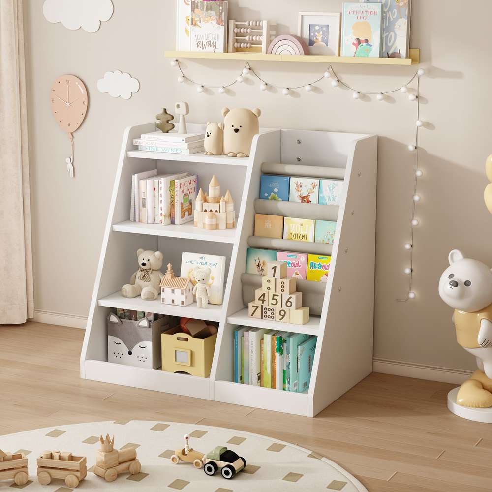 Kids Wooden Toy Organizer & Bookcase - White