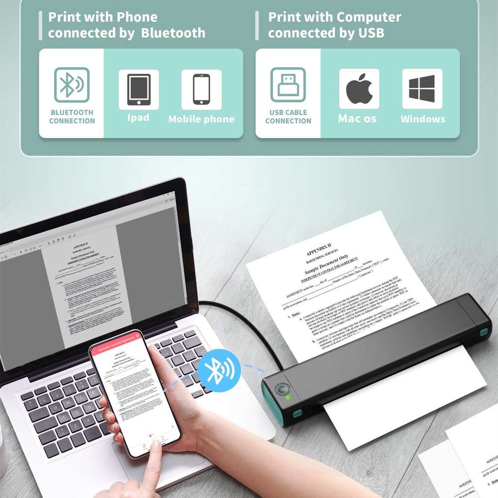 Phomemo M08F Portable Bluetooth Thermal Printer for Travel, Mobile Office & Tattoo Paper - A4 Wireless - Minihomy