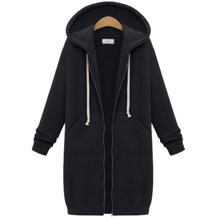 Hooded Long Sleeve Sweater Fleece Long Jacket - Minihomy