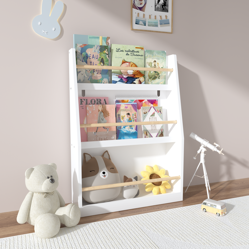 Kids 3-Tier Book Shelf - White Organizer for Bedroom, Playroom & Classroom