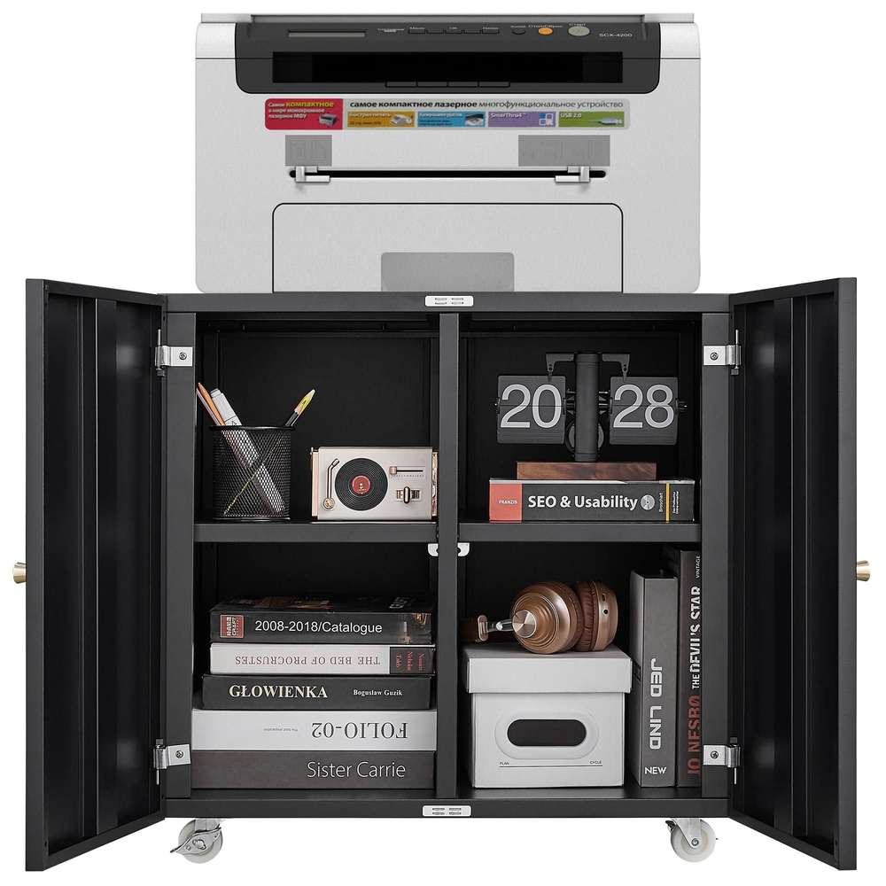 Mobile Printer Stand with Wheels & File Cabinet - Open Shelf Storage