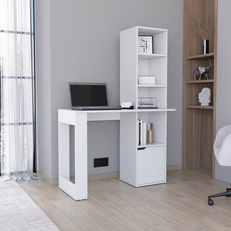Iowa Computer Desk with Cabinet & 4-Tier Bookcase