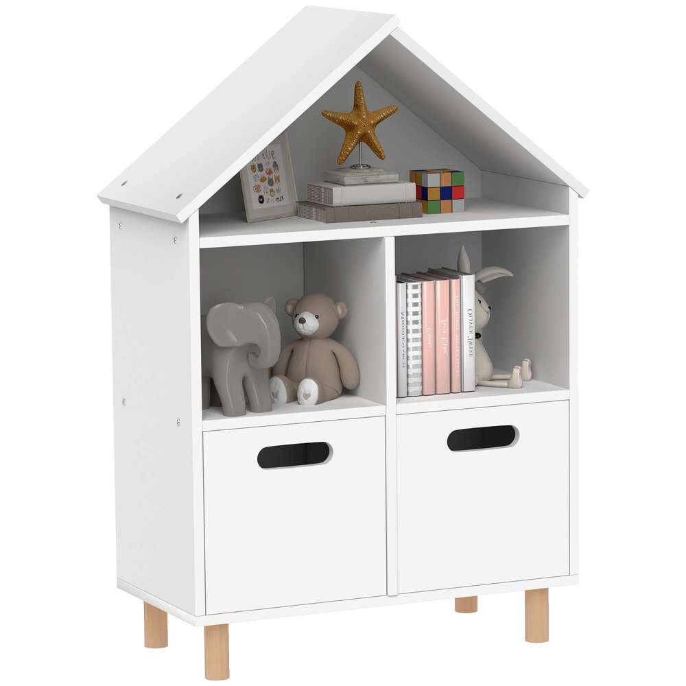 Kids Bookshelf with Drawers - 3 Tier White Bookcase for Nursery & Bedroom