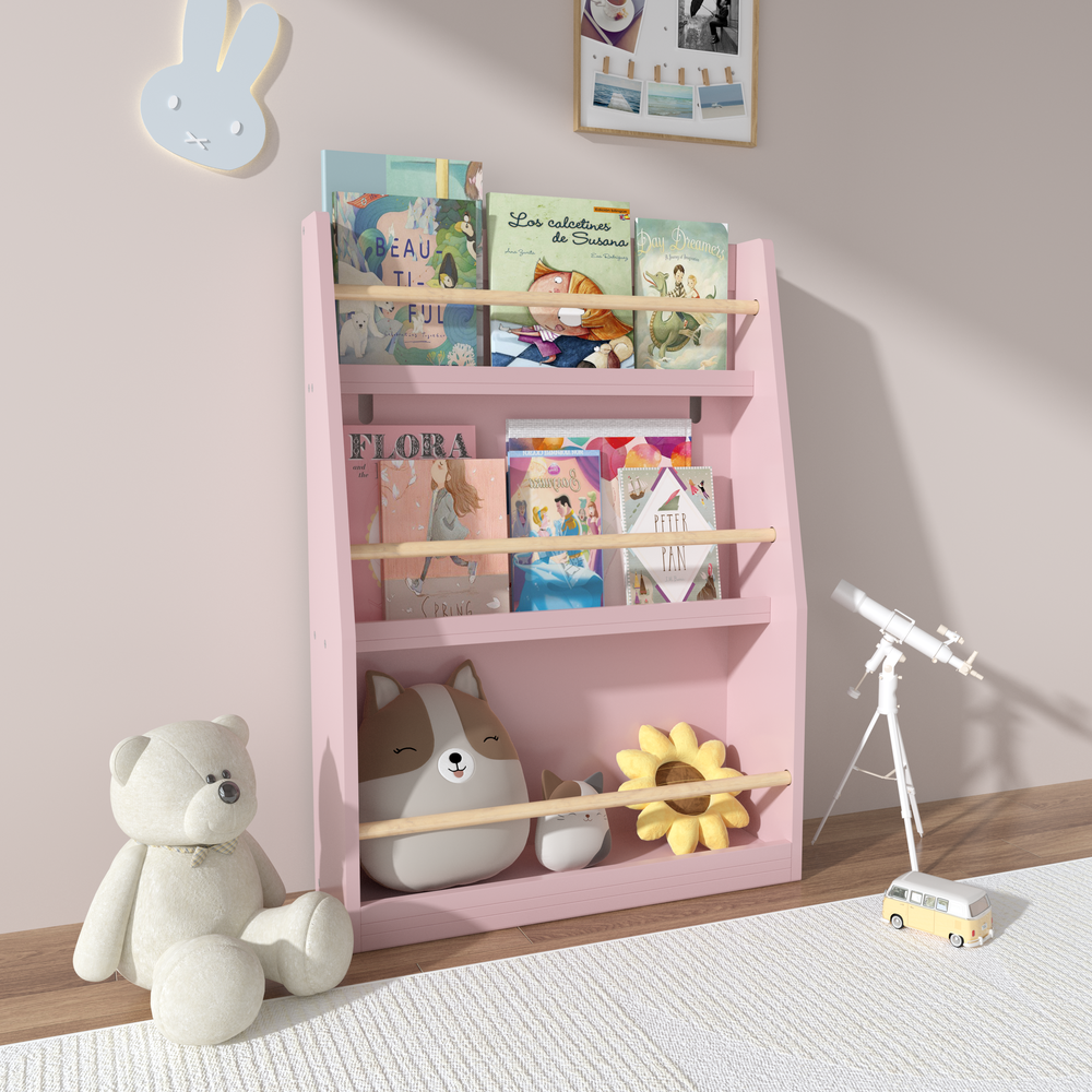 Pink 3-Tier Kids Book Shelf & Rack - Organize Bedrooms, Playrooms & Classrooms