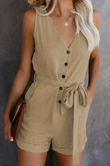 Women's Casual V Neck Solid Color One Piece Pants