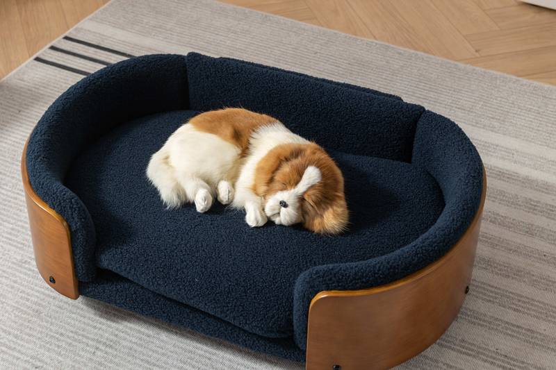Scandinavian Elevated Dog Bed | Walnut Wood & Cashmere