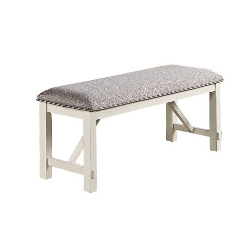 Gray Fabric Dining Bench with White Clean Lines