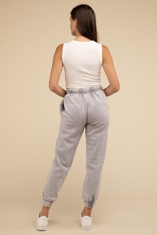 Acid Wash Fleece Sweatpants with Pockets - Comfy & Stylish - Minihomy
