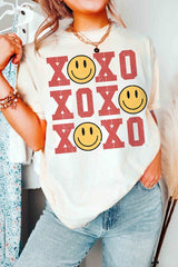 Plus Size - XOXO Happy Face Graphic T-Shirt - Minihomy