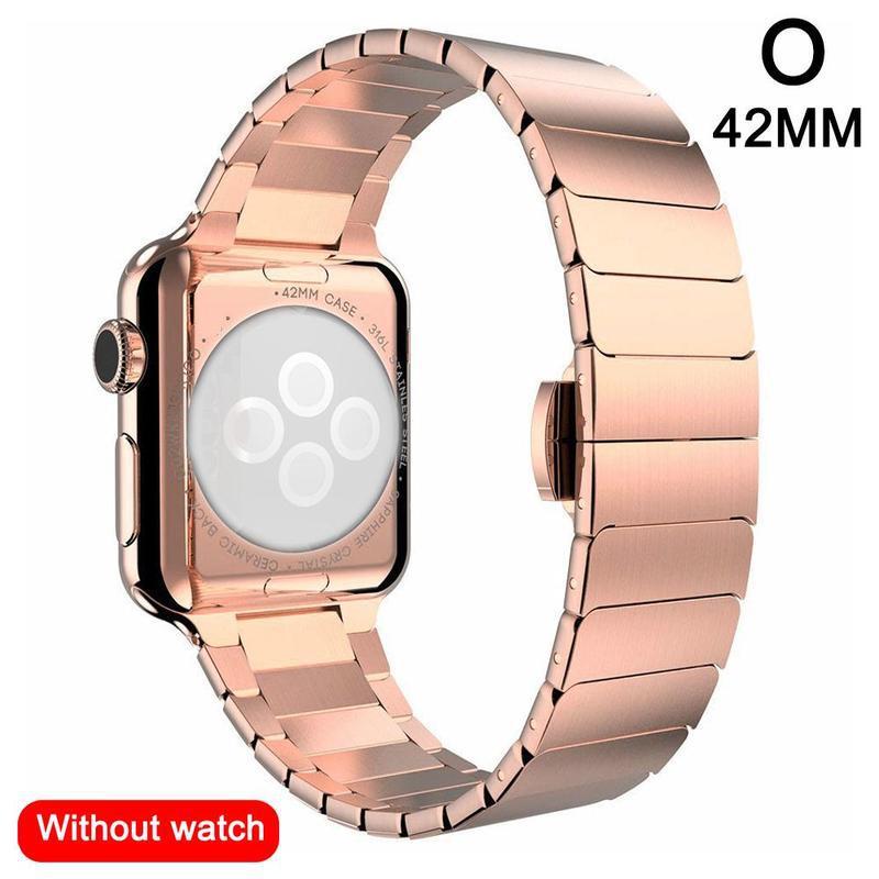 Metal Butterfly Buckle Watch Strap with Bead Detail
