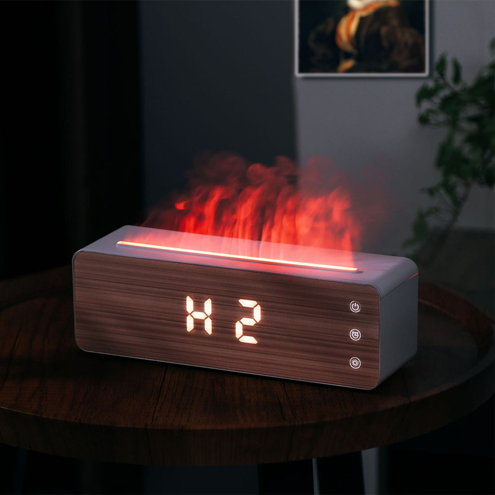 Flame Humidifier & Aromatherapy Diffuser with Clock - Bedroom Essential Oil Diffuser