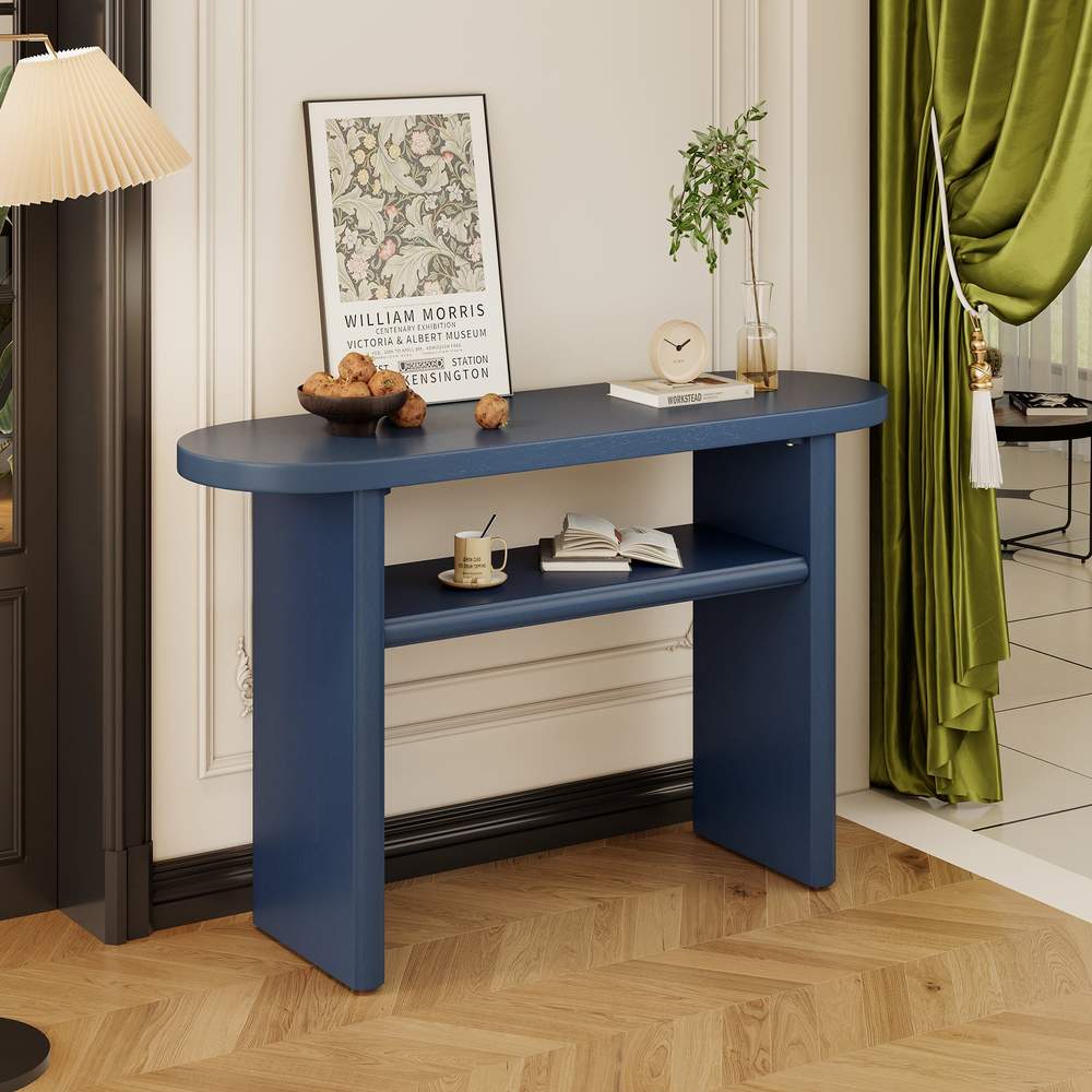 Elegant Minimalist Console Table | Navy Entryway/Living Room Table with Shelf