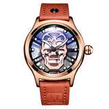 Men's Skeleton Skull Quartz Watch with Genuine Leather Band