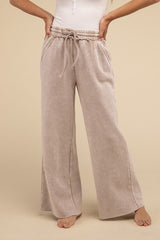 Acid Wash Fleece Palazzo Sweatpants with Pockets - Comfy & Stylish - Minihomy
