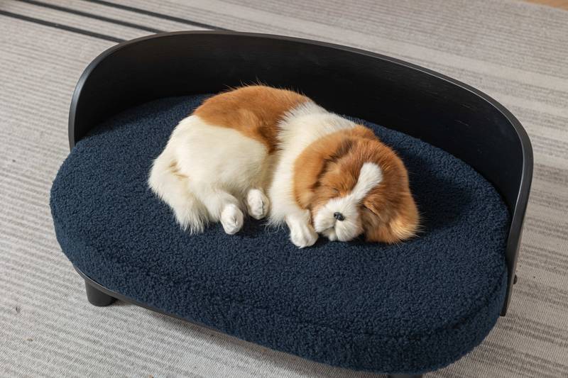 Elevated Dog Bed, Scandinavian Style Pet Sofa - Black Velvet, Solid Wood