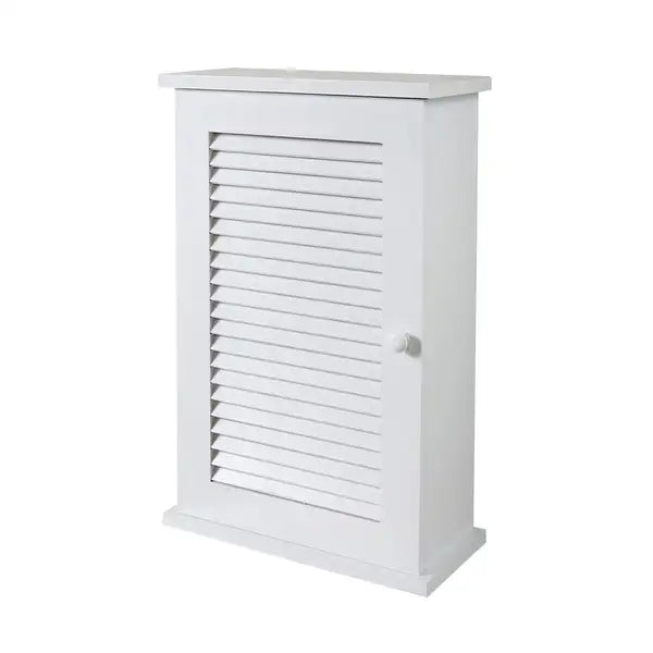 White Wall-Mounted Bathroom Cabinet with 3 Shelves & Louvered Door