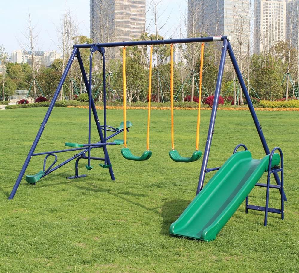 Heavy-Duty Metal Swing Set with Slide for Kids