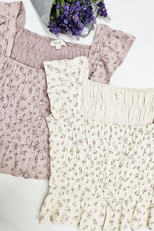 Floral Print Ruffled Top - Minihomy