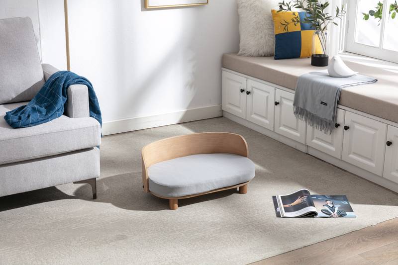 Elevated Dog Bed, Scandinavian Style Pet Sofa - Walnut Wood & Velvet