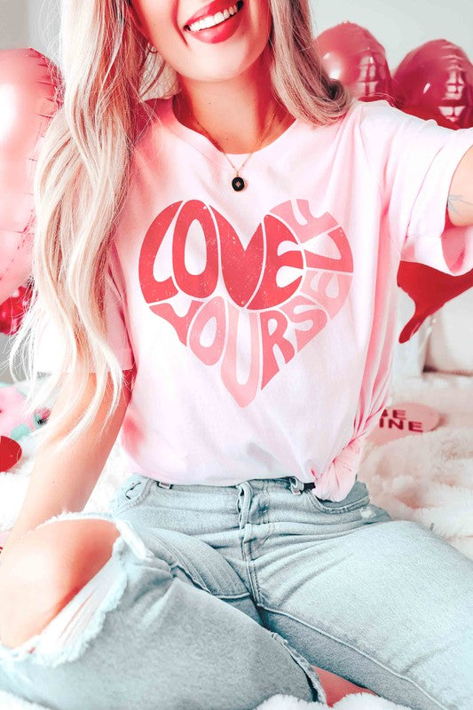 Plus Size - Love Yourself Heart Graphic T-Shirt - Minihomy