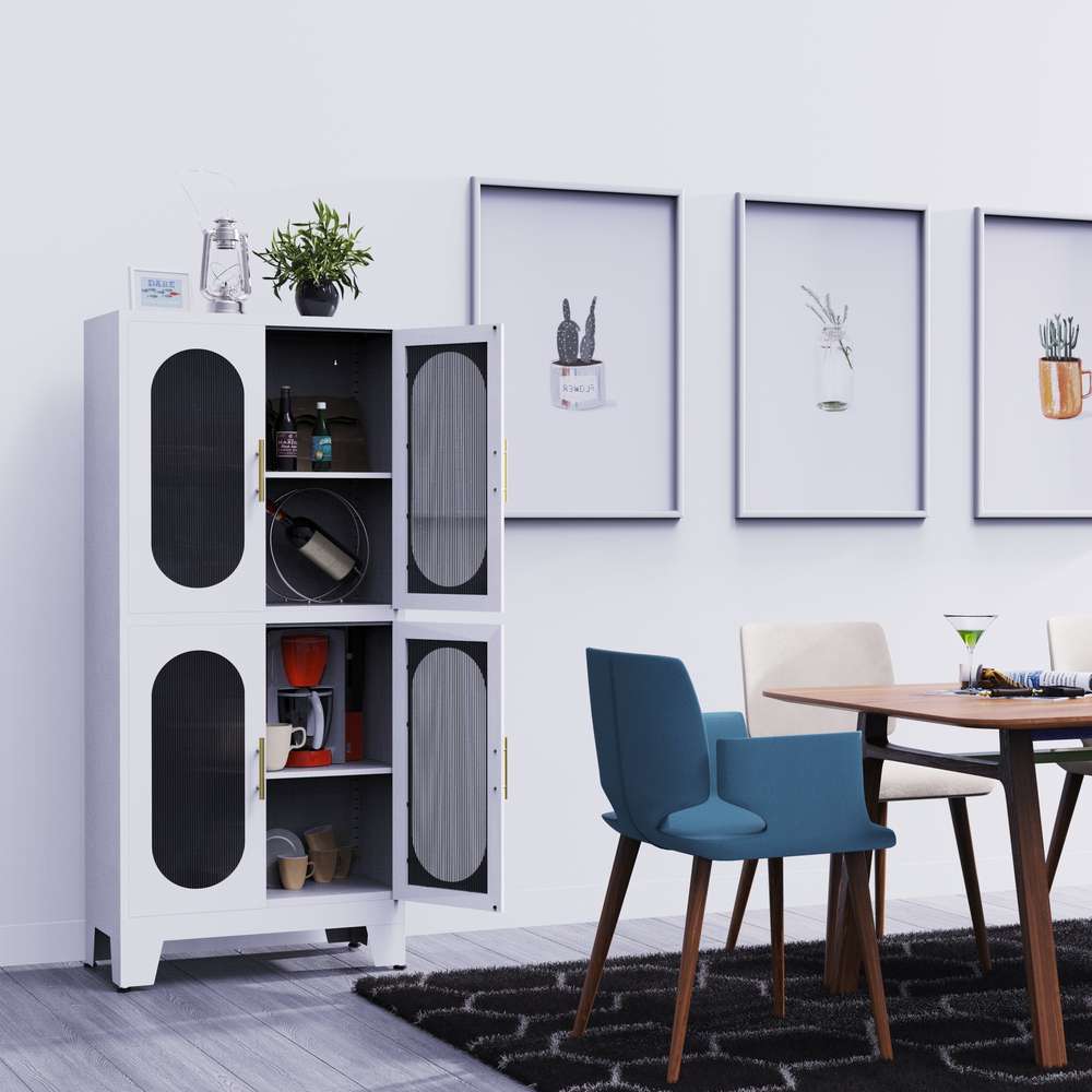 Black Metal Storage Cabinet with Lock & 3 Shelves - Garage, Office, Bathroom