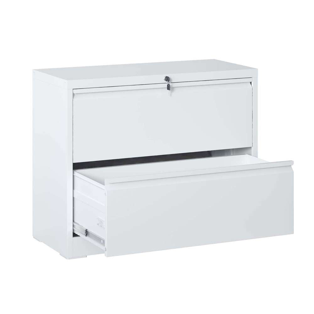 White 2-Drawer Lateral File Cabinet with Lock - Metal Filing Cabinet for Home Office