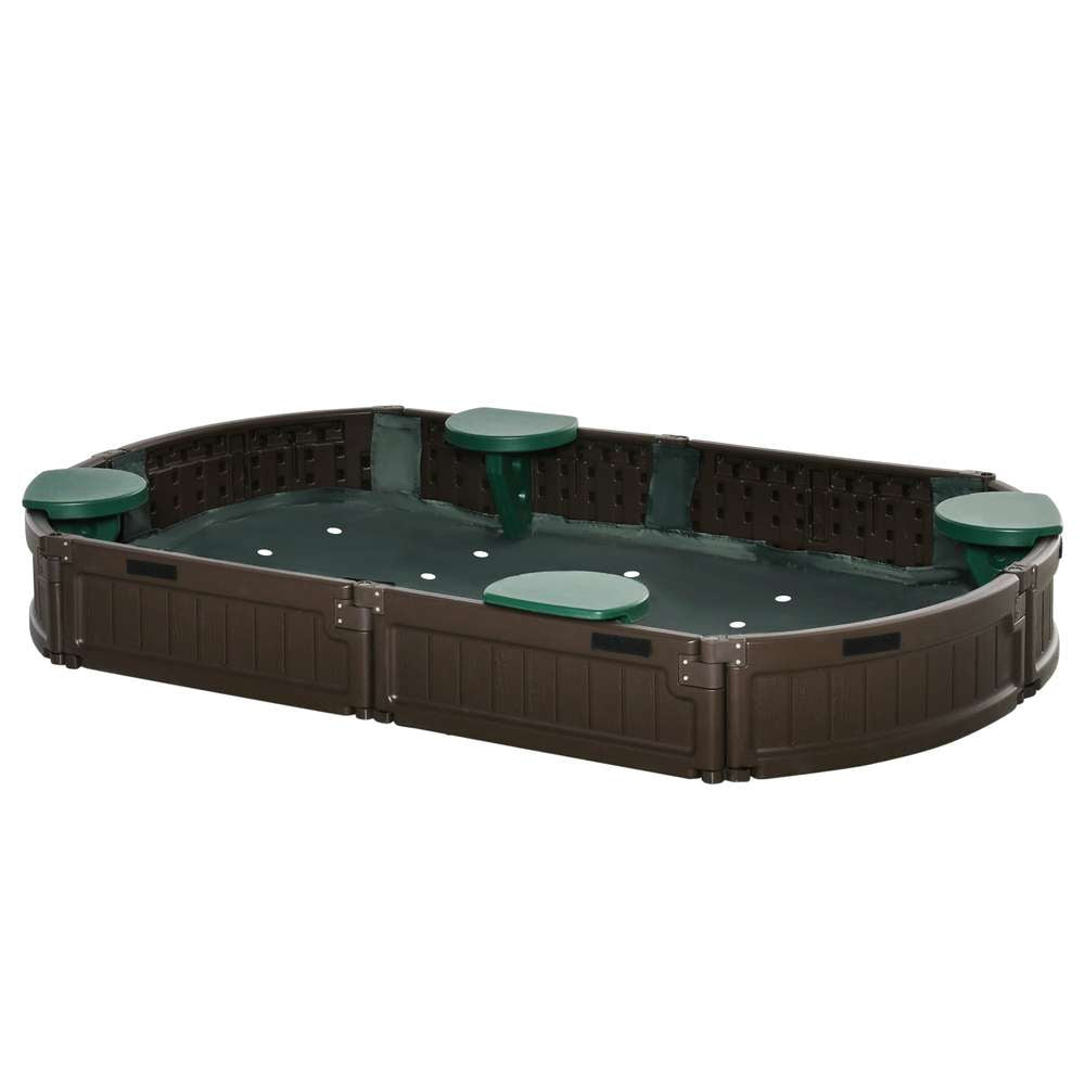 Kids Outdoor Sandbox with Cover - Oval Backyard Sandbox for Children - Brown - 72" x 41.25" x 8.75"