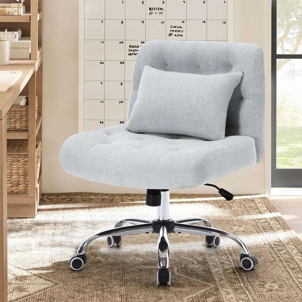 Modern Office Chair with Lumbar Support & Wheels - Wide Seat, Small Space