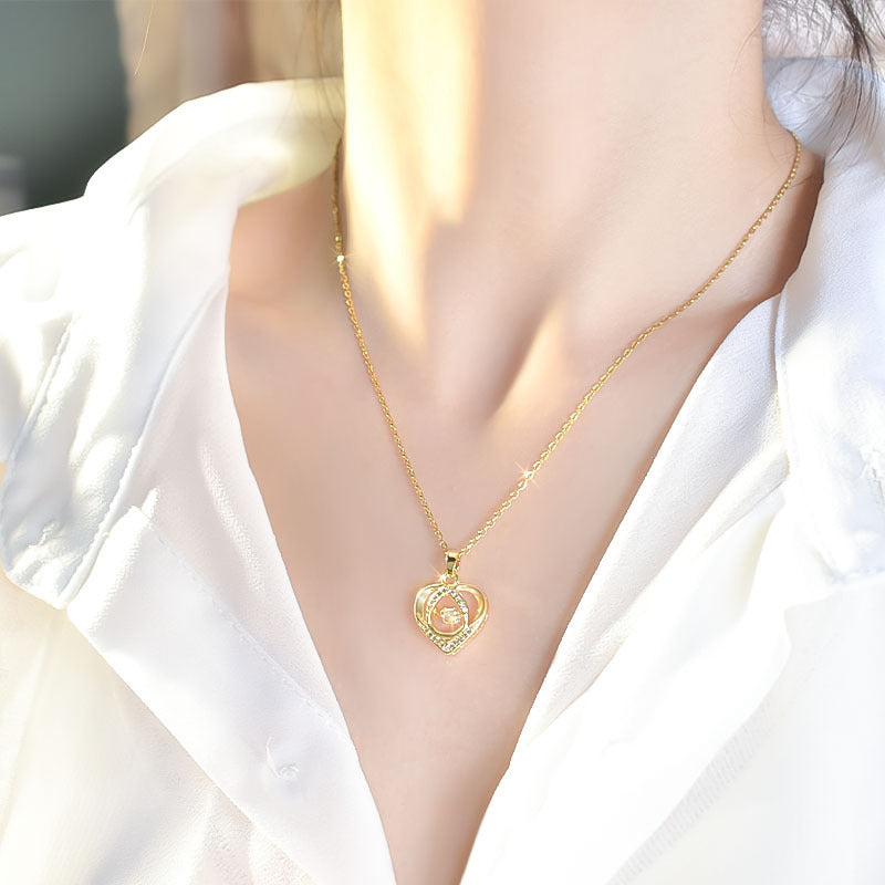 Rhinestone Heart Necklace - Valentine's Day Gift, Clavicle Chain