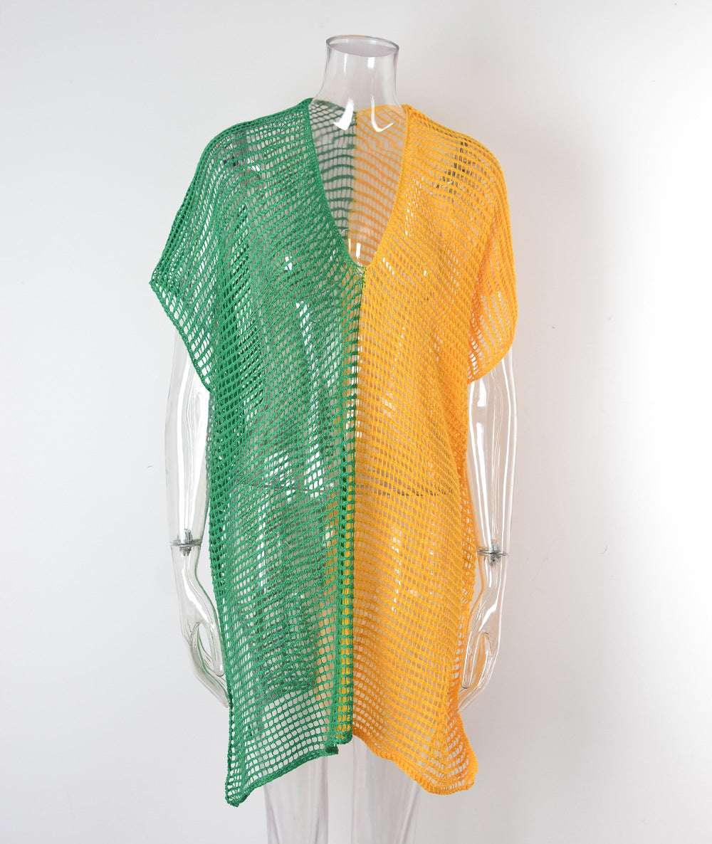 Beach Hollow Out Tops Cover-Up Knit Bikini Over-Blouse - Minihomy