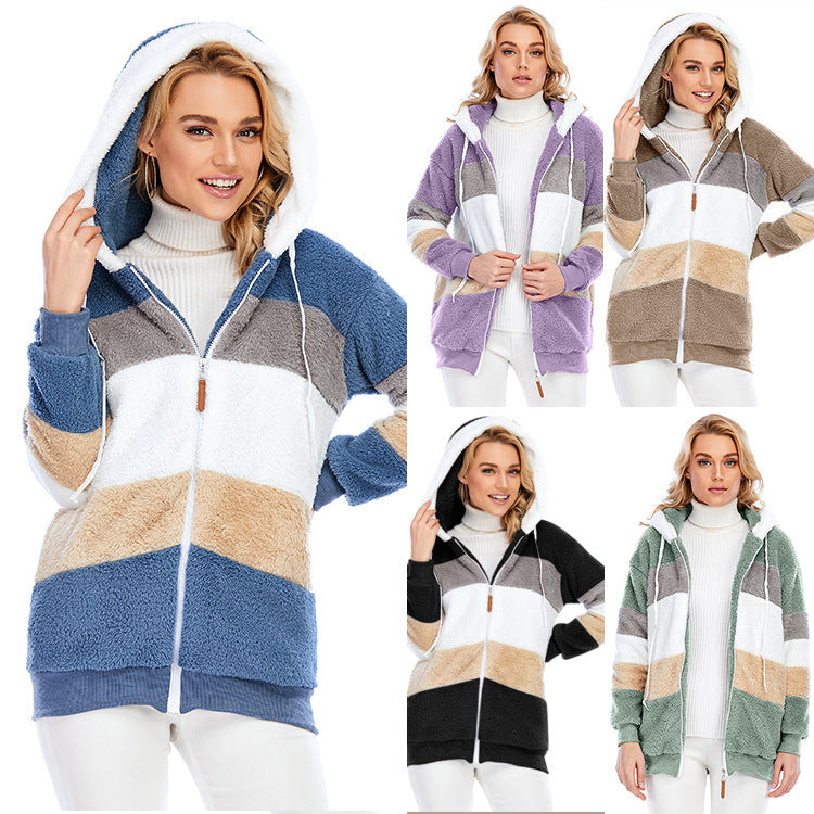 Women's Winter Teddy Coat - Warm Lapel Long Sleeve Fuzzy Faux Fur Jacket with Pockets
